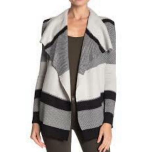 Cable & gauge Open Cardigan Womens Size Small Bold striped Knit sweater Duster - Picture 3 of 8